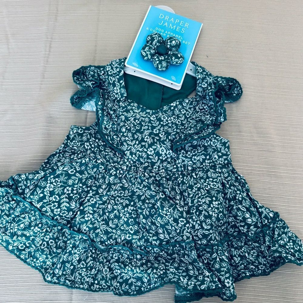 Draper James Vintage Green Floral Southern Belle Ruffled Dog Pet Sun Dress Set